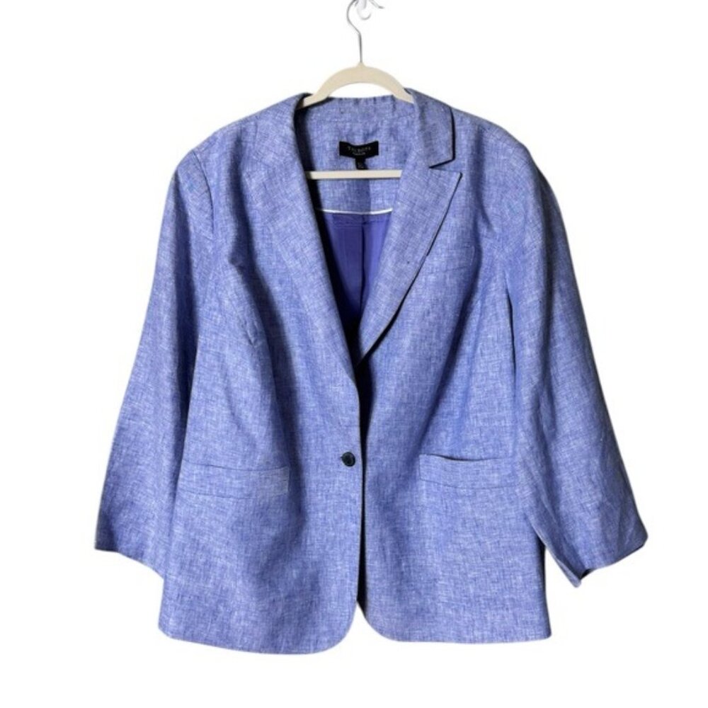 Talbots Light Denim Blue Linen-Blend Single-Button Blazer